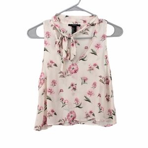 Forever 21 Womens Blush Pink Floral Sleeveless Blouse Sheer Tank Top Size Small